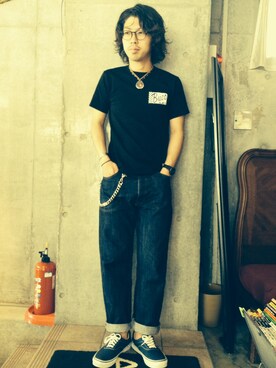 「BEAMS（ビームス）のVANS×BEAMS / 別注 VAN DOREN AUTHENTIC 14SS（スニーカー、ブルー系）」を使った、SHUNさん（メンズ・168cm）の春コーディネート