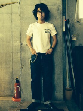 「TENDERLOIN（テンダーロイン）のテンダーロイン デニムパンツ（デニムパンツ、ブルー系）」を使った、SHUNさん（メンズ・168cm）の春コーディネート