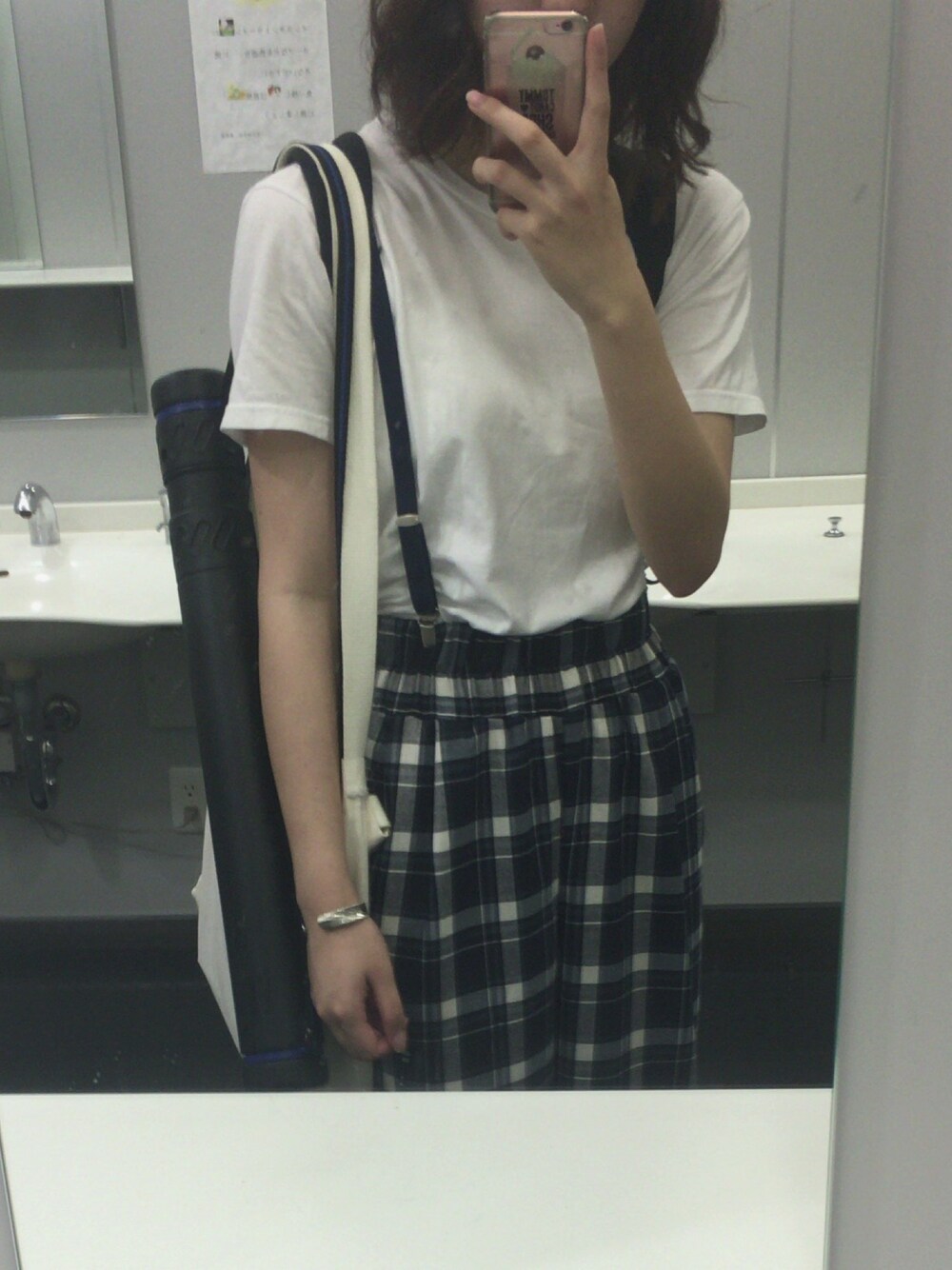 「HANESの【Hanes】 ジャパンフィットクルーネック2P(2枚組)（Tシャツ/カットソー、ホワイト系）」を使った、3さん（レディース・164cm）の夏コーディネートの1枚目の写真