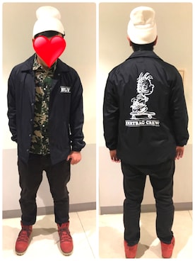 「HUF（ハフ）のアイテム（ナイロンジャケット）」を使った、masayaさん（メンズ・178cm）の冬コーディネート