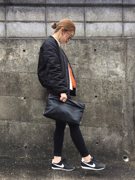 「Alpha Industries（アルファインダストリーズ）のアイテム（ナイロンジャケット）」を使った、RURIさん（レディース・163cm）の冬コーディネート