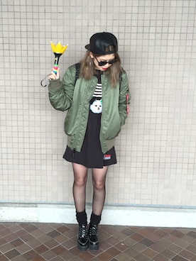 「Alpha Industries（アルファインダストリーズ）のアイテム（ブルゾン）」を使った、RURIさん（レディース・163cm）の春コーディネート