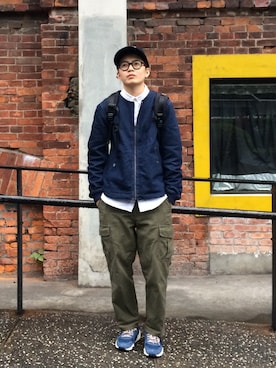 「URBAN RESEARCH（アーバンリサーチ）のアイテム（ノーカラージャケット）」を使った、陳曼嘉さん（メンズ・170cm）の冬コーディネート
