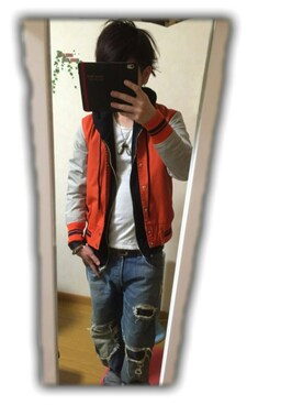 Gu ジーユー のスタジャン オレンジ系 を使ったメンズ人気ファッションコーディネート Wear