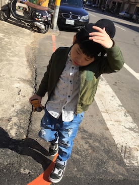 「LOVFEE（ラッフィ）のアイテム（ジャケット/アウター）」を使った、Jordan Hsuさん（キッズ・100cm）の冬コーディネート