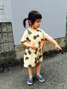 「Cienta（シエンタ）のアイテム（モカシン/デッキシューズ）」を使った、るるくろさん（キッズ・90cm）の夏コーディネート