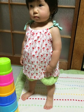 「アイテム（キャミソール、レッド系）」を使った、koharu☻さん（キッズ・70cm）の夏コーディネート