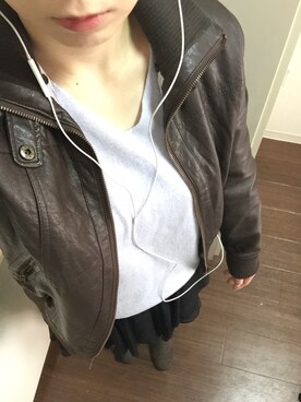 「PAGEBOY」｜「アイテム（ライダースジャケット）」を使った、Kana  さん（レディース・157cm）の冬コーディネート