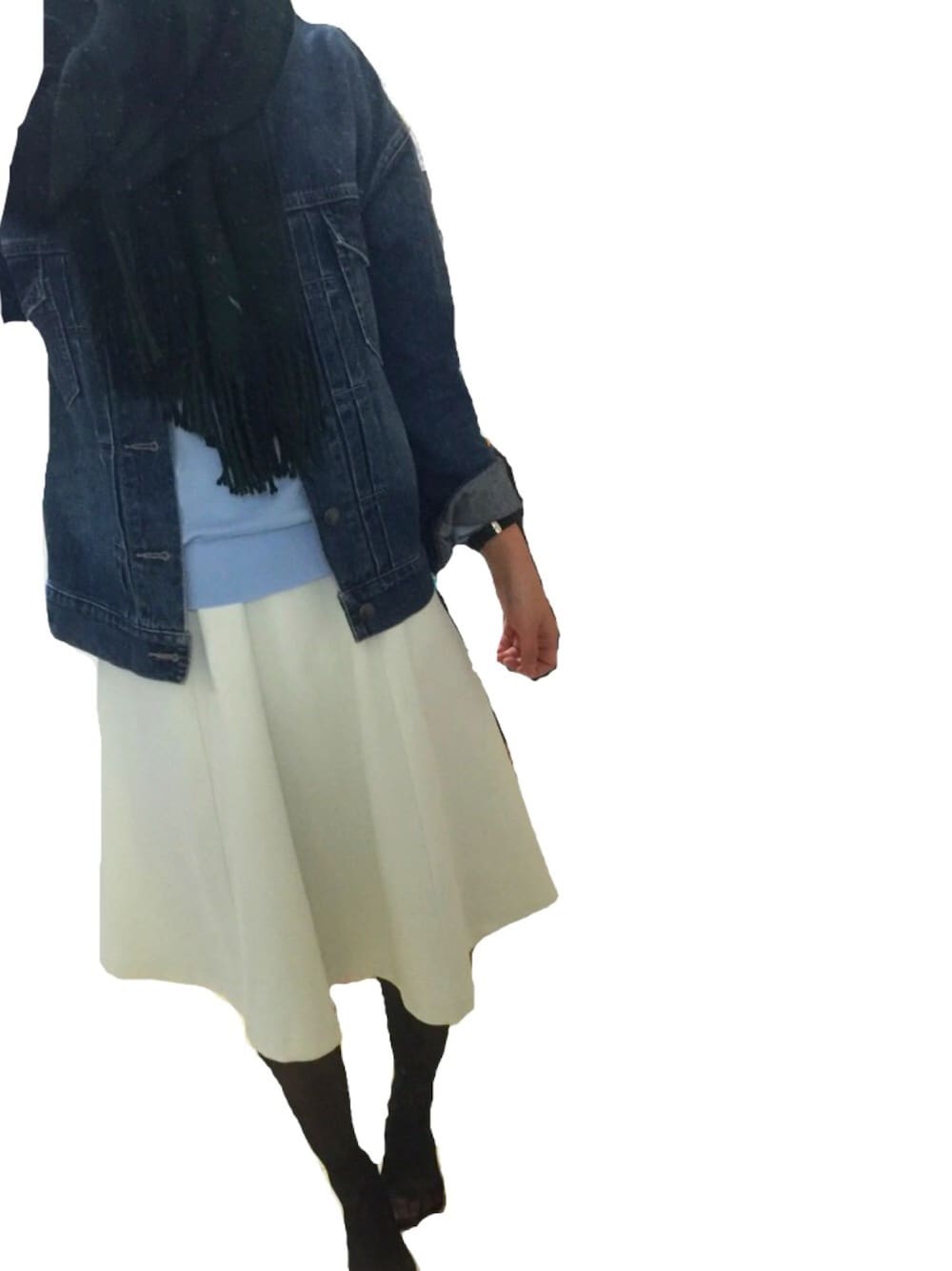 「春、ジージャン、スカート」｜「GUのアイテム（スカート、ホワイト系）」を使った、 Yuuさん（レディース・159cm）の春コーディネートの1枚目の写真