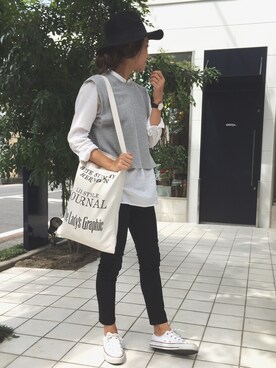 「TODAYFUL（トゥデイフル）のVintageトートバッグ（トートバッグ）」を使った、yanさん（レディース・160cm）の秋コーディネート