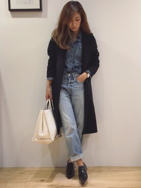 「STUDIOUS（ステュディオス）のアイテム（チェスターコート）」を使った、yanさん（レディース・160cm）の冬コーディネート