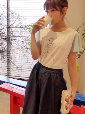 「MICOAMERI（ミコアメリ）のアイテム（Tシャツ/カットソー）」を使った、舟山久美子♡くみっきーさん（レディース・155cm）の夏コーディネート