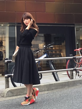 「MICOAMERI（ミコアメリ）のアイテム（Tシャツ/カットソー）」を使った、舟山久美子♡くみっきーさん（レディース・155cm）の秋コーディネート