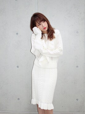 「MICOAMERI（ミコアメリ）のアイテム（スカート）」を使った、舟山久美子♡くみっきーさん（レディース・155cm）の秋コーディネート
