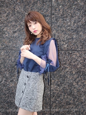 「MICOAMERI（ミコアメリ）のアイテム（シャツ/ブラウス）」を使った、舟山久美子♡くみっきーさん（レディース・155cm）の冬コーディネート