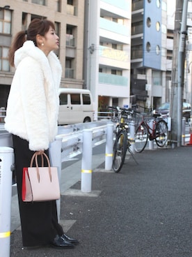 「MICOAMERI（ミコアメリ）のアイテム（ジャケット/アウター）」を使った、舟山久美子♡くみっきーさん（レディース・155cm）の冬コーディネート