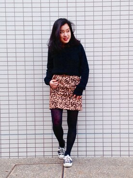 「黒ニット」｜ハナエタダさん（レディース・155cm）の冬コーディネート