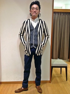 「ストライプジャケット」｜中村さん（メンズ・170cm）の冬コーディネート