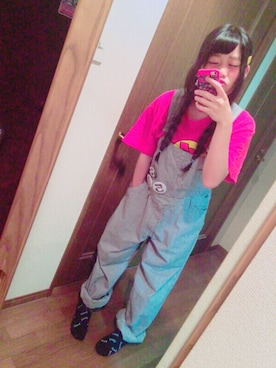 「赤Tシャツ」｜「アイテム（オールインワン・サロペット）」を使った、ことしゃんさん（レディース・156cm）の夏コーディネート
