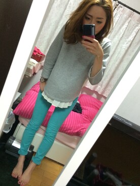 「J BRAND（ジェイブランド）のアイテム（デニムパンツ、ブルー系）」を使った、Kaoriさん（レディース・162cm）の春コーディネート