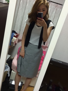 「UNIQLO（ユニクロ）のアイテム（カーディガン/ボレロ、ブラック系）」を使った、Kaoriさん（レディース・162cm）の夏コーディネート