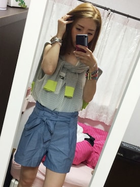 「Ungrid（アングリッド）のアイテム（Tシャツ/カットソー、ホワイト系）」を使った、Kaoriさん（レディース・162cm）の夏コーディネート