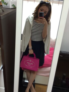 「MERCURYDUO（マーキュリーデュオ）のアイテム（Tシャツ/カットソー、ホワイト系）」を使った、Kaoriさん（レディース・162cm）の夏コーディネート