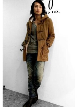 「NO ID.（ノーアイディ）のアイテム（ダッフルコート）」を使った、NO ID. Officialさん（メンズ・170cm）の冬コーディネート
