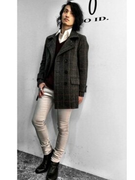 「NO ID.（ノーアイディ）のアイテム（ピーコート）」を使った、NO ID. Officialさん（メンズ・170cm）の冬コーディネート