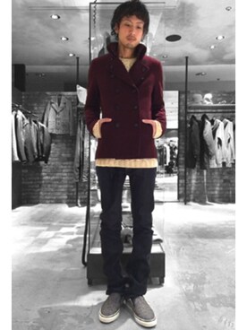 「NO ID.（ノーアイディ）のアイテム（ピーコート）」を使った、NO ID. Officialさん（メンズ・170cm）の冬コーディネート