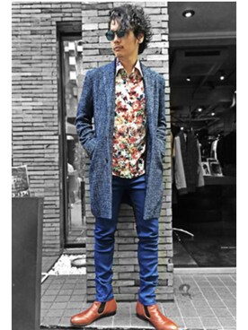 「NO ID.（ノーアイディ）のアイテム（チェスターコート）」を使った、NO ID. Officialさん（メンズ・170cm）の冬コーディネート