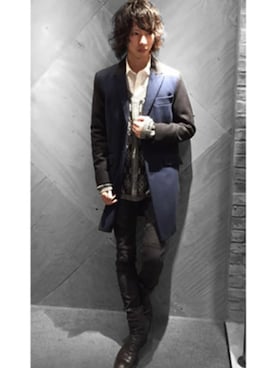「NO ID.（ノーアイディ）のアイテム（チェスターコート）」を使った、NO ID. Officialさん（メンズ・171cm）の冬コーディネート