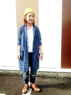 「ニコアンド」｜「アイテム（ステンカラーコート）」を使った、花屋になりたくてさん（レディース・156cm）の夏コーディネート