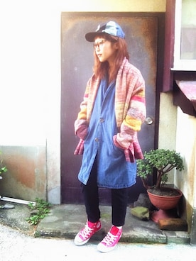 「ニットカーディガン」｜「アイテム（ステンカラーコート）」を使った、花屋になりたくてさん（レディース・156cm）の冬コーディネート