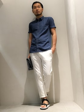 「アイテム（クラッチバッグ、グレー系）」を使った、AkihikoItoさん（メンズ・178cm）の夏コーディネート