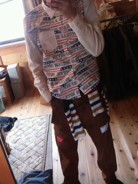 「アイテム（その他パンツ、ブラウン系）」を使った、りょーじさん（メンズ・173cm）の春コーディネート