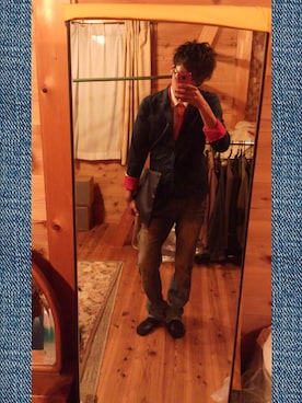 「UNIQLO（ユニクロ）のアイテム（ネクタイ、オレンジ系）」を使った、りょーじさん（メンズ・173cm）の春コーディネート