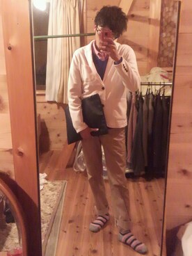 「アイテム（その他パンツ、ベージュ系）」を使った、りょーじさん（メンズ・173cm）の春コーディネート