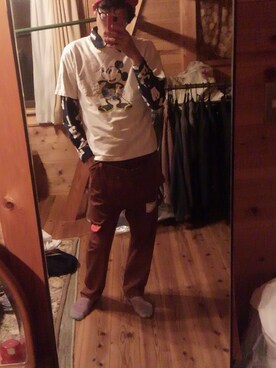 「アイテム（その他パンツ、ブラウン系）」を使った、りょーじさん（メンズ・173cm）の春コーディネート