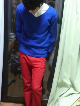 「アイテム（ニット/セーター、ブルー系）」を使った、りょーじさん（メンズ・173cm）の春コーディネート