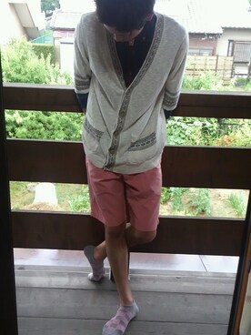 「WEGO（ウィゴー）のパネルJQD7Sカーデ（カーディガン/ボレロ、ベージュ系）」を使った、りょーじさん（メンズ・173cm）の夏コーディネート