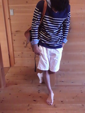 「WEGO（ウィゴー）のボーダーLSカットソー（Tシャツ/カットソー、ブルー系）」を使った、りょーじさん（メンズ・173cm）の夏コーディネート