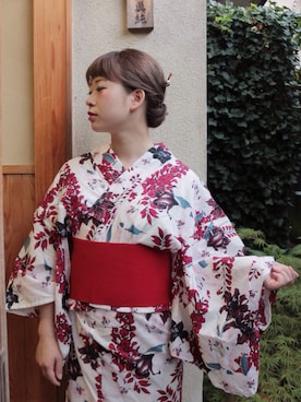 「アイテム（水着/着物・浴衣、レッド系）」を使った、ぴっぴさん（レディース・153cm）の夏コーディネート