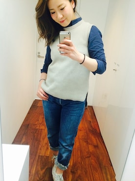 「アイテム（トップス、ベージュ系）」を使った、しおさきえり(ladiance代官山)さん（レディース・162cm）の春コーディネート