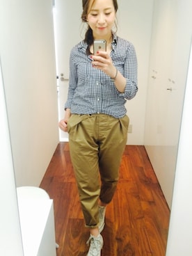 「ギンガムチェックシャツ」｜しおさきえり(ladiance代官山)さん（レディース・162cm）の春コーディネート