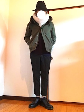 「ツバ広ハット」｜「アイテム（モッズコート）」を使った、taka245さん（メンズ・171cm）の冬コーディネート