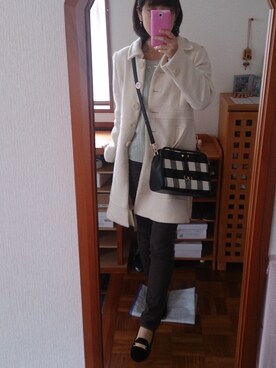 「OZOC（オゾック）のブロックチェックショルダーBAG（ショルダーバッグ）」を使った、stm11yzさん（レディース・161cm）の冬コーディネート