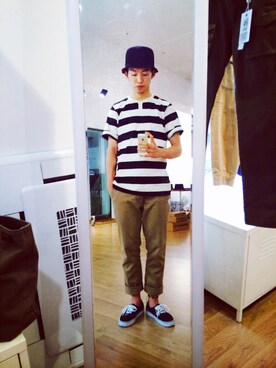 「VANS（バンズ）のVANS / バンズ: ERA / エラ（シューズ、ブルー系）」を使った、천승재さん（メンズ・180cm）の夏コーディネート