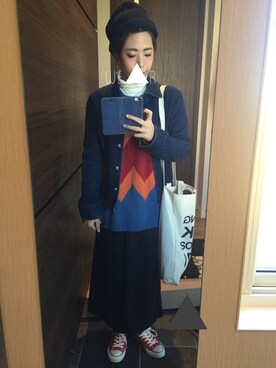 「AS KNOW AS plus（アズノゥアズプラス）のアイテム（デニムジャケット）」を使った、ぴーやさん（レディース・159cm）の冬コーディネート