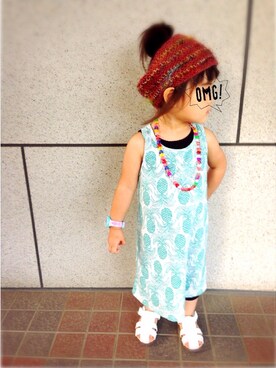 「アイテム（アナログ腕時計、ピンク系）」を使った、niko25さん（キッズ・80cm）の夏コーディネート